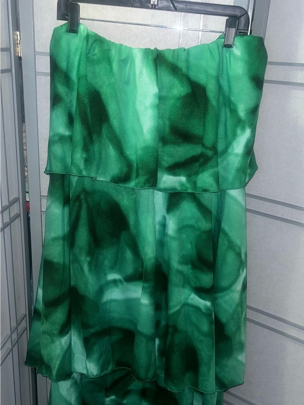 Ashley Stewart Emerald Green Satin Tiered Strapless Dress